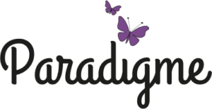 logo paradigme avec les deux papillons violets